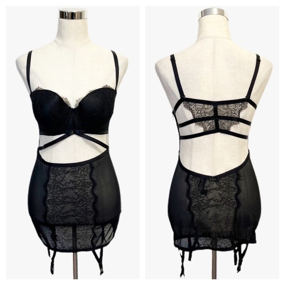 Victoria's Secret Other - Victorias Secret Beautiful Solid Black Lace Lingerie One Piece Cup Size 36C